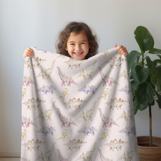 Minky Blanket - Pink dinos