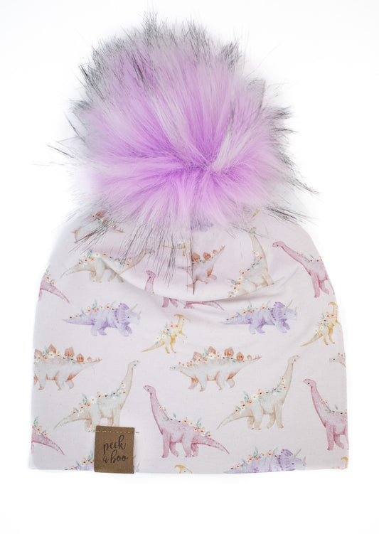 Slouchy Beanie - Pink Dinos