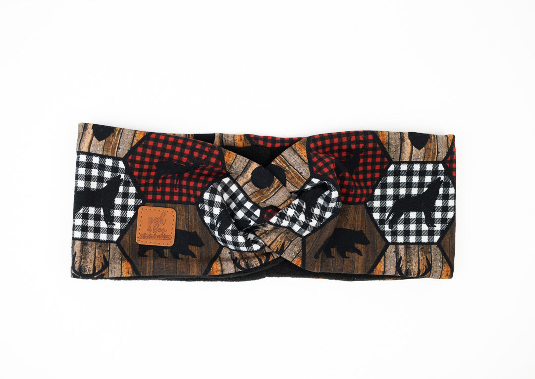 Adult | Fleece Twisted headband - Plaid animals