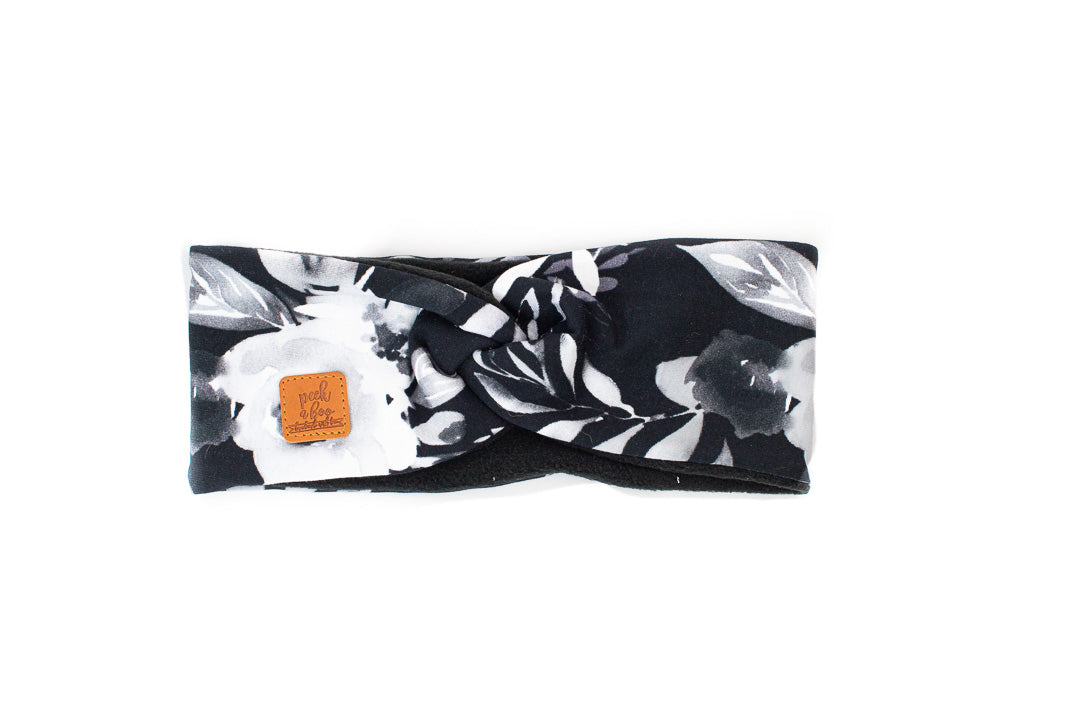 Children | Fleece Twisted headband - Black & White floral