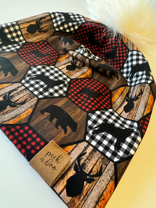 In stock - Adult Slouchy Beanie - Plaid animals