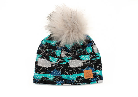 3 Season Toque Teal & grey dinos