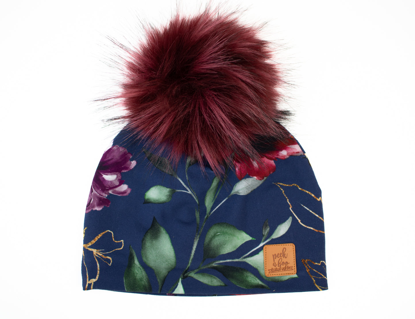 Adult | 3 Season Toque Golden floral on navy blue